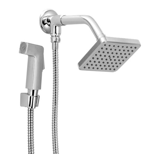 1735 1735 - Chuveiro Flat Quadrado Cromado com Desviador Redondo e Gatilho Quadrado