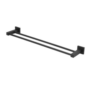 7034 7034 - Porta Toalha Barra Duplo Quadrado de Metal para Banheiro Preto